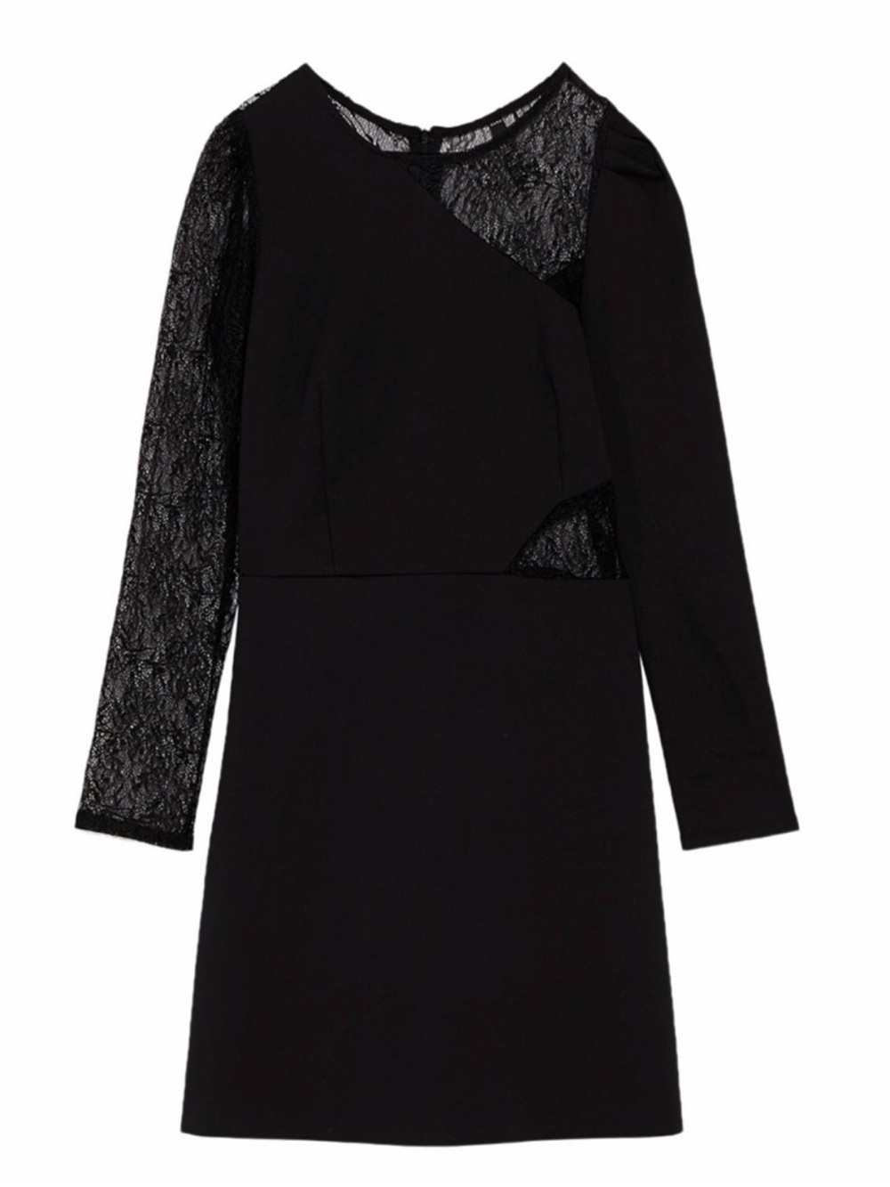 Zara Black Lace-Panel Long Sleeve Sheath Dress